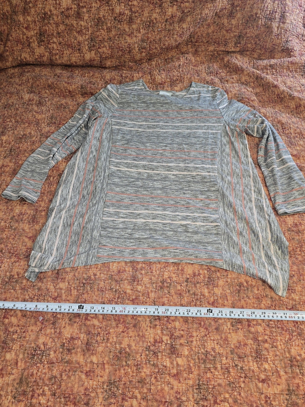 Pure Jill J. Jill Gray Coral Striped Asymmetrical Knit Tunic Top Size L